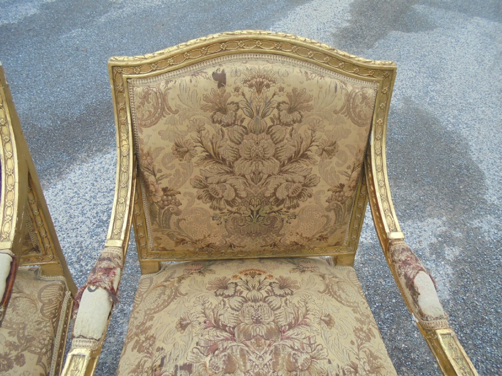 Pair French nineteenth century gilded salon armchairs View V