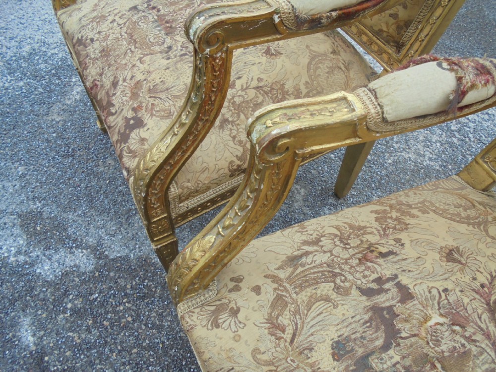 Pair French nineteenth century gilded salon armchairs View IX