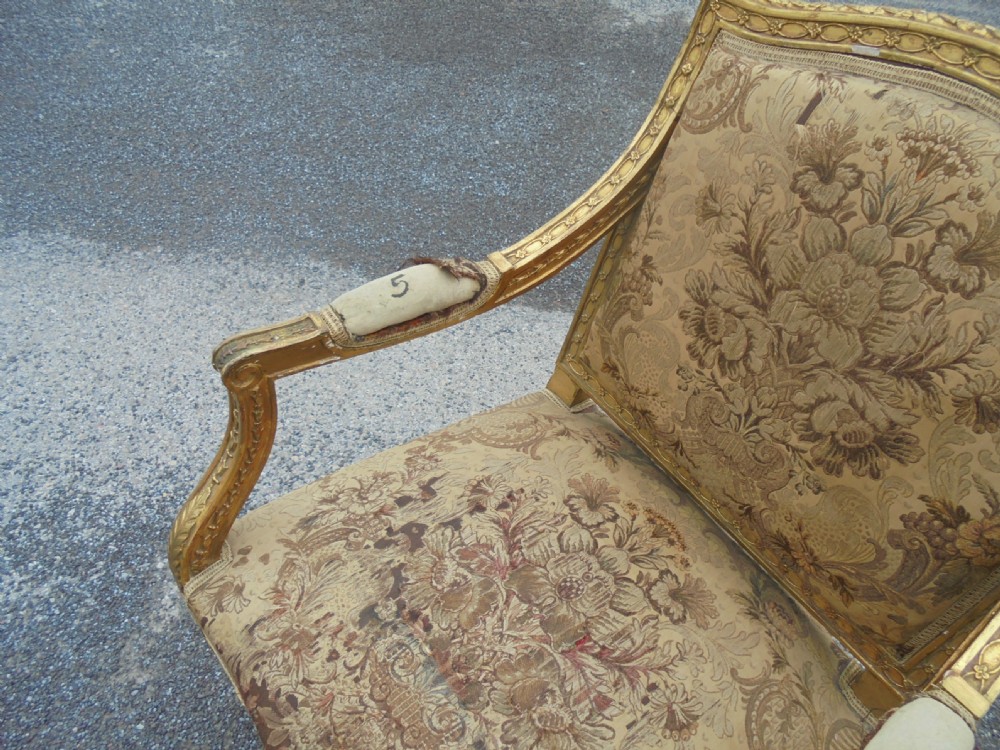 Pair French nineteenth century gilded salon armchairs View X