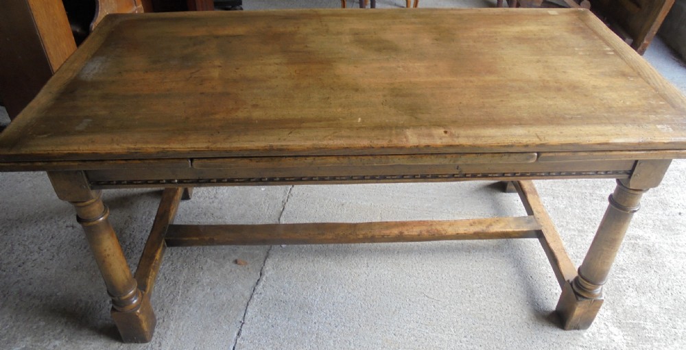 19th century pale oak extending refectory dining table Seats ten