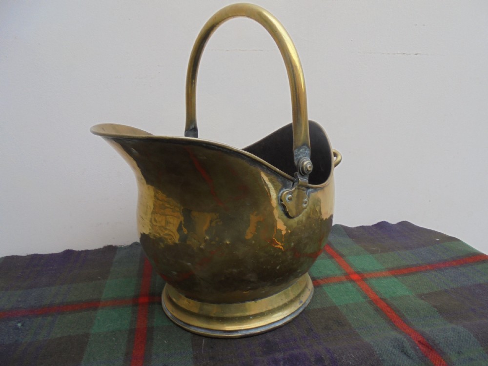English brass helmet style coal hod View II