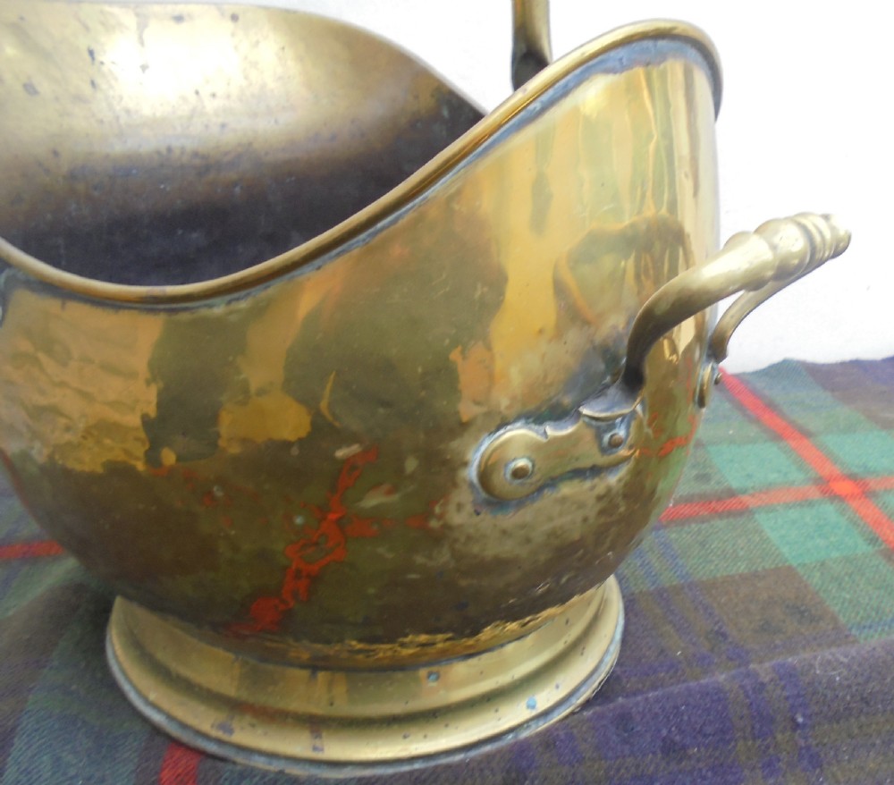 English brass helmet style coal hod View III