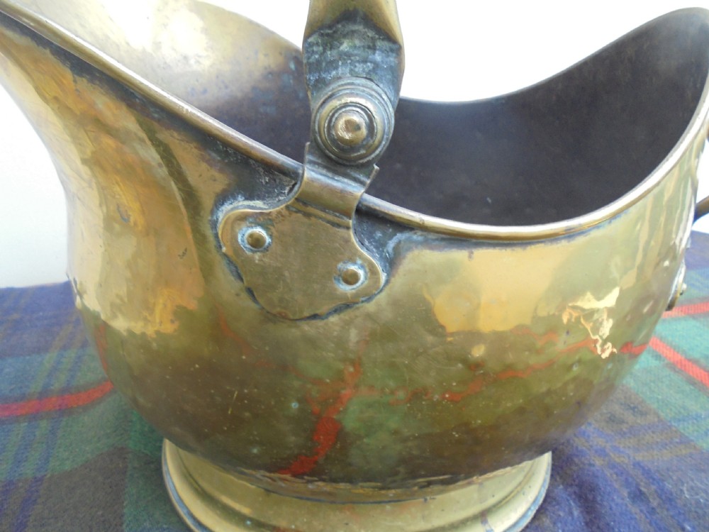 English brass helmet style coal hod View IV
