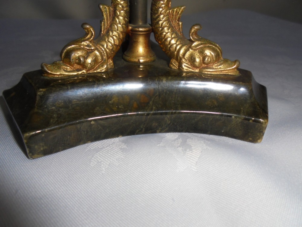 19th century marble Tazza fruit bowl supported by gilded Dolphins View II