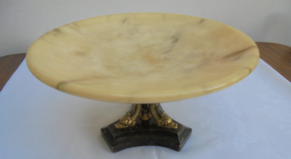 19th century marble Tazza fruit bowl supported by gilded Dolphins View III