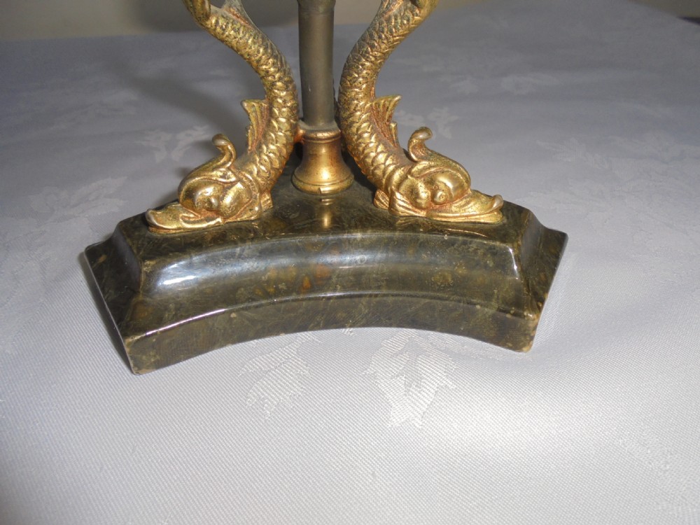 19th century marble Tazza fruit bowl supported by gilded Dolphins View V