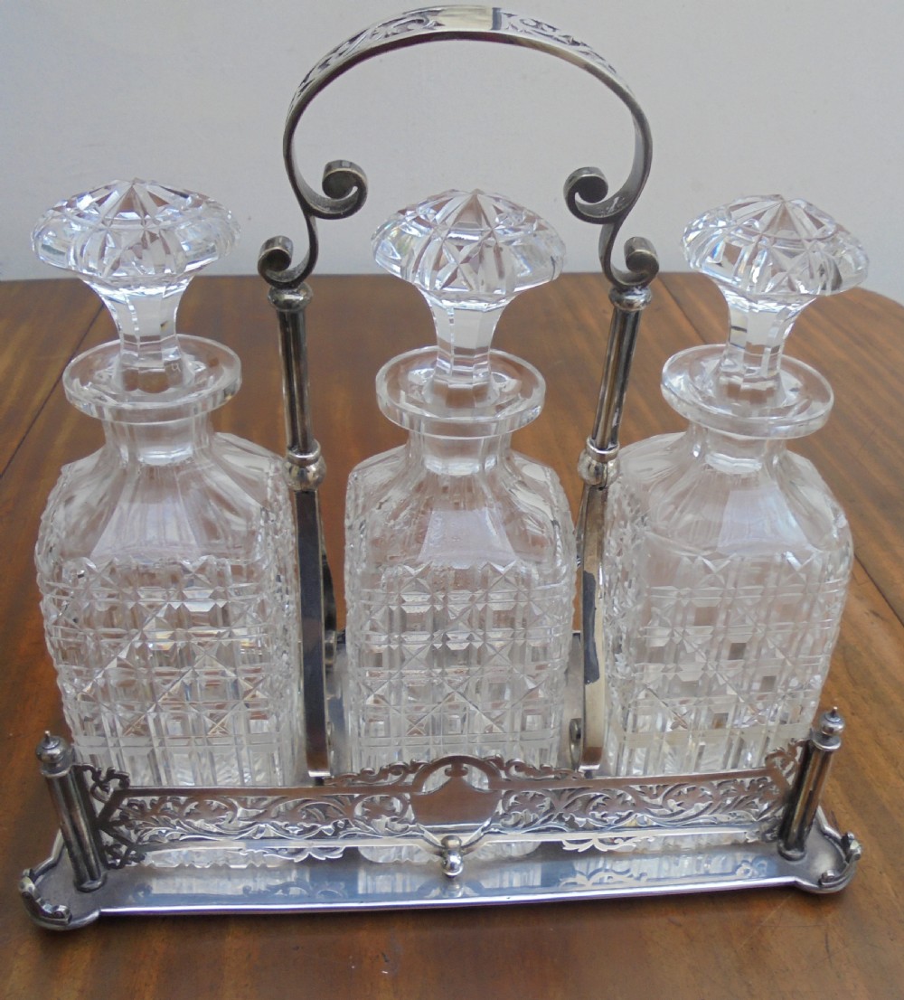 Victorian three decanter cut glass tantalus