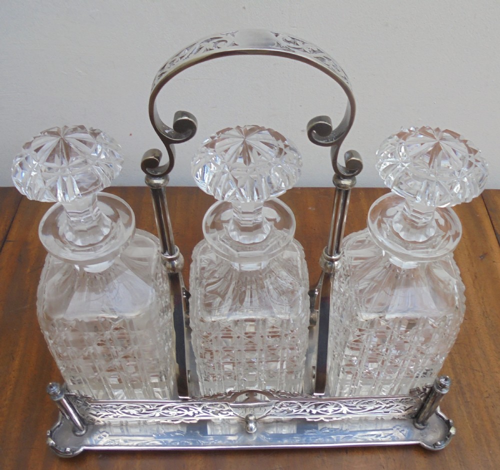 Victorian three decanter cut glass tantalus View III