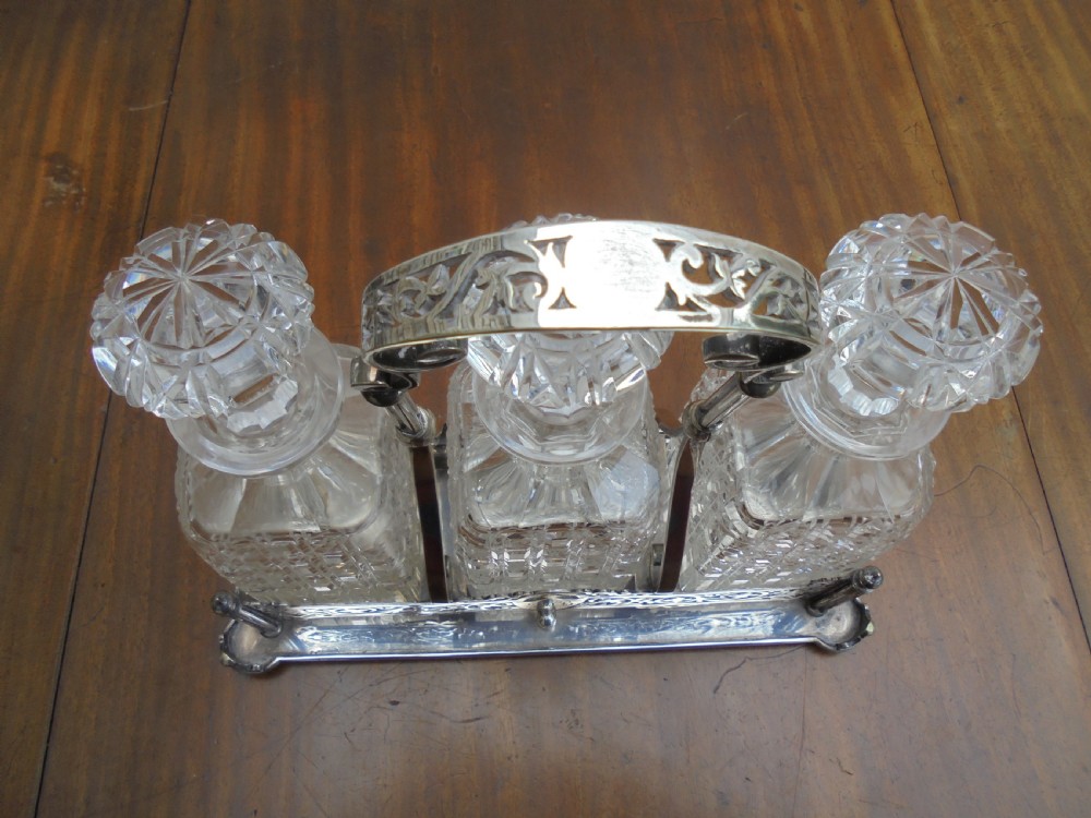 Victorian three decanter cut glass tantalus View V