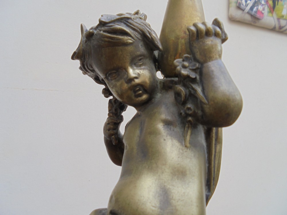 Victorian bronze cherub on rouge marble base View VII