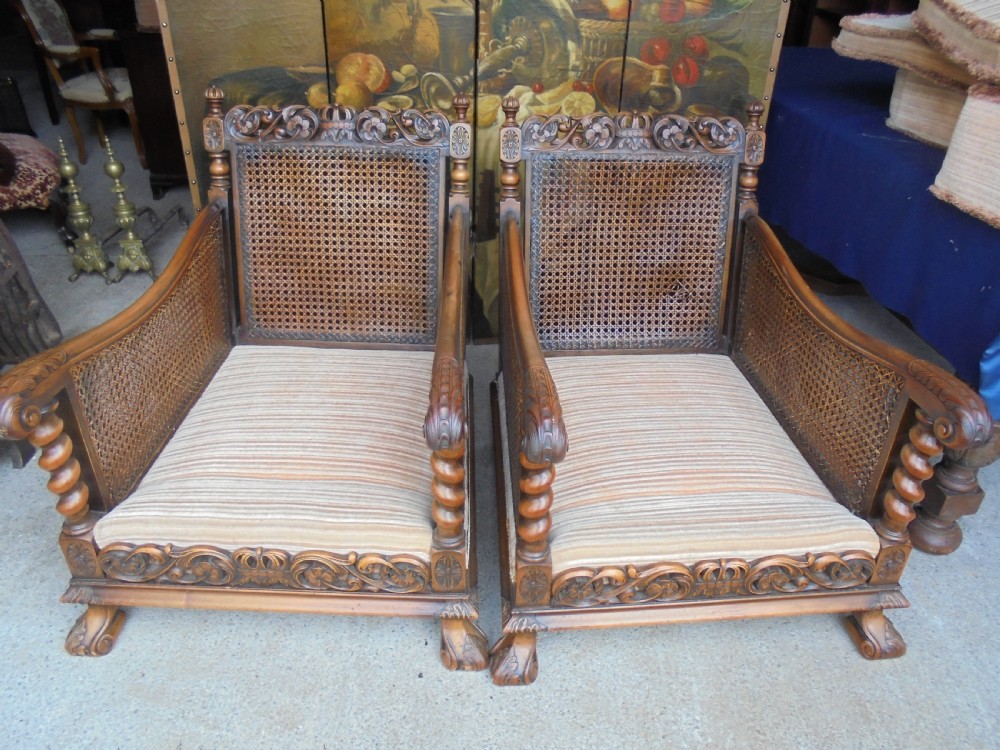 Pair of double Bergere  walnut armchairs View II