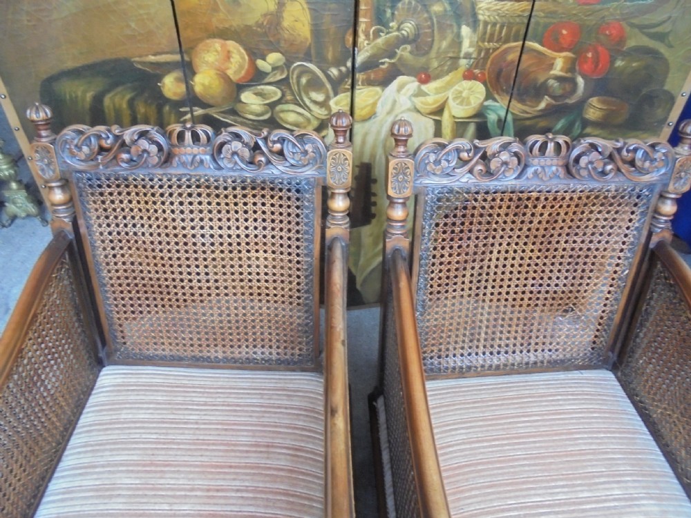 Pair of double Bergere  walnut armchairs View III
