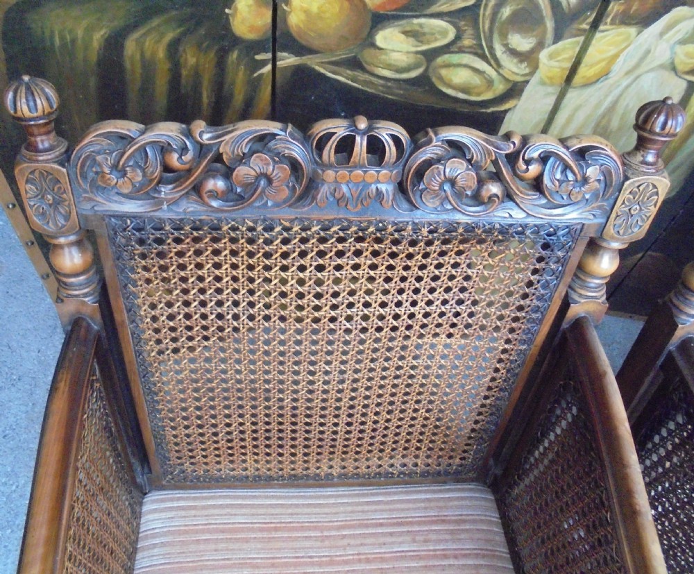 Pair of double Bergere  walnut armchairs View IV