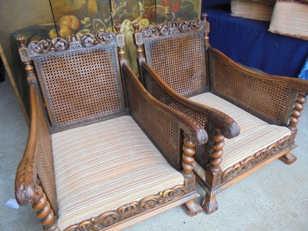 Pair of double Bergere  walnut armchairs View VII