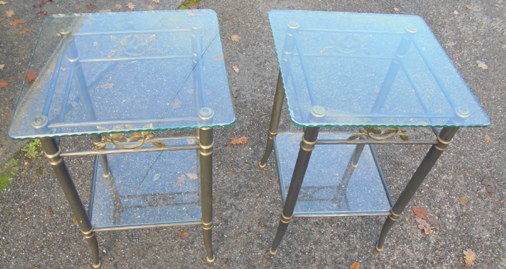 Pair of glass and iron side lamp sofa tables  View II
