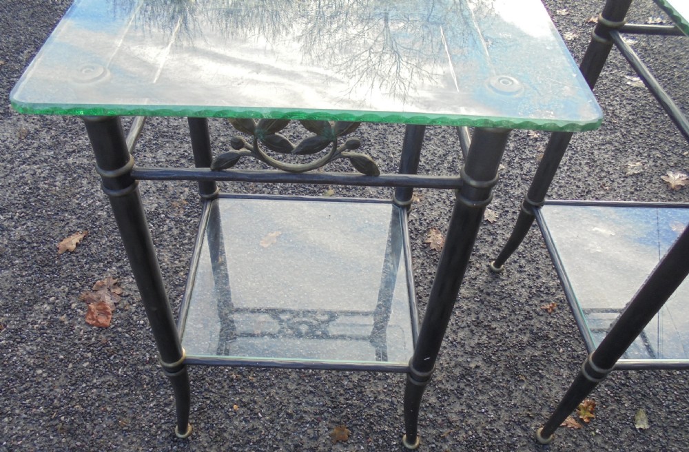 Pair of glass and iron side lamp sofa tables  View III
