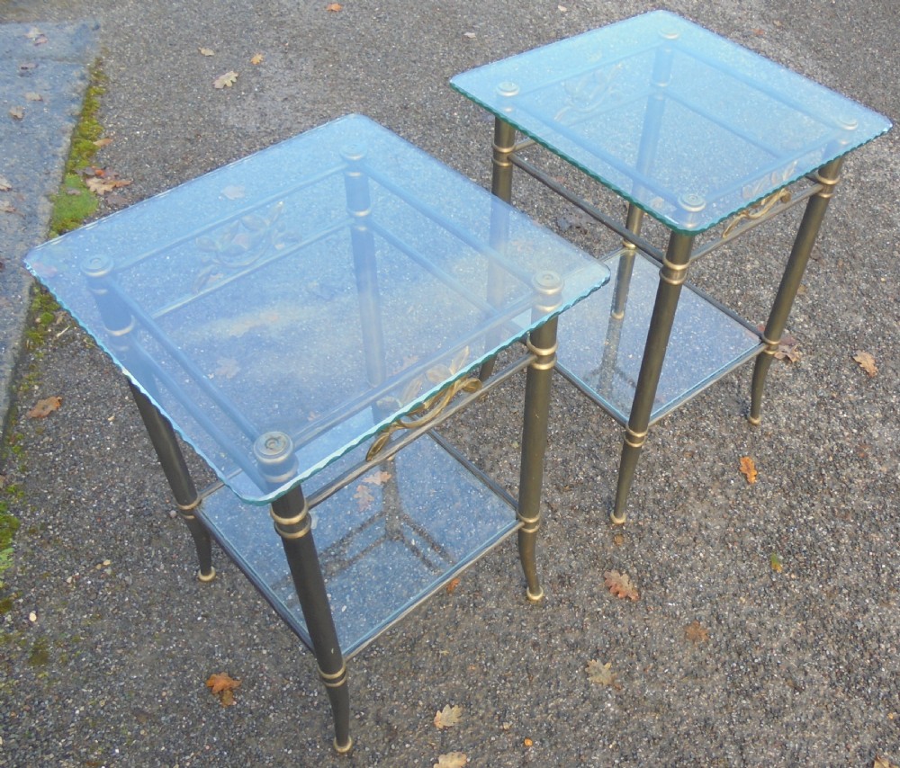 Pair of glass and iron side lamp sofa tables  View IV