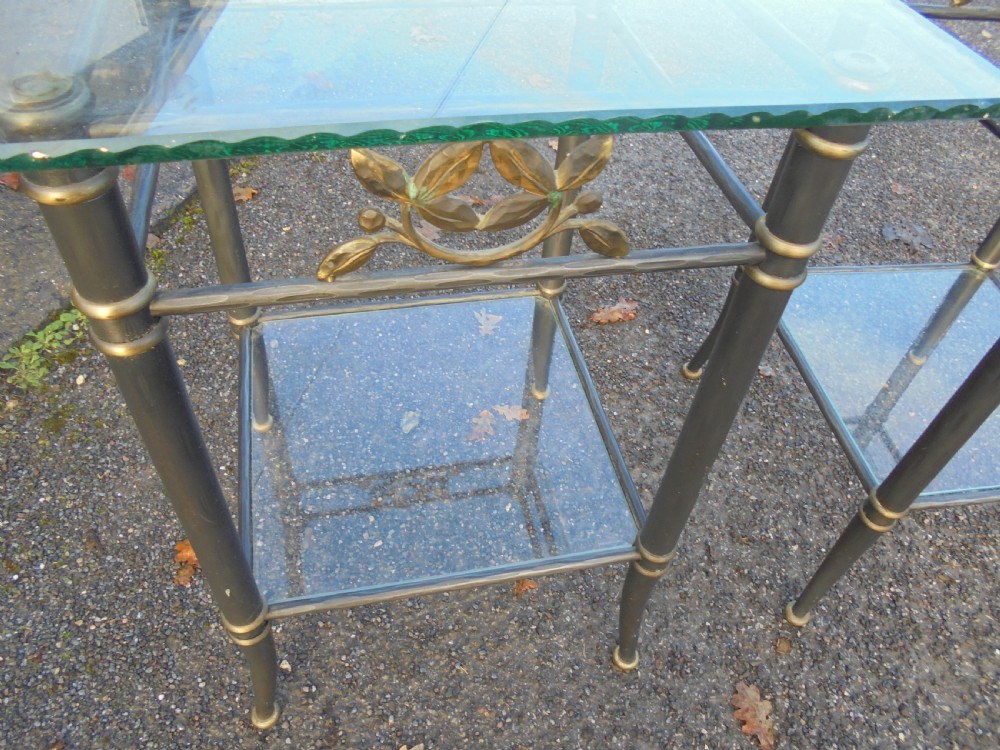 Pair of glass and iron side lamp sofa tables  View V