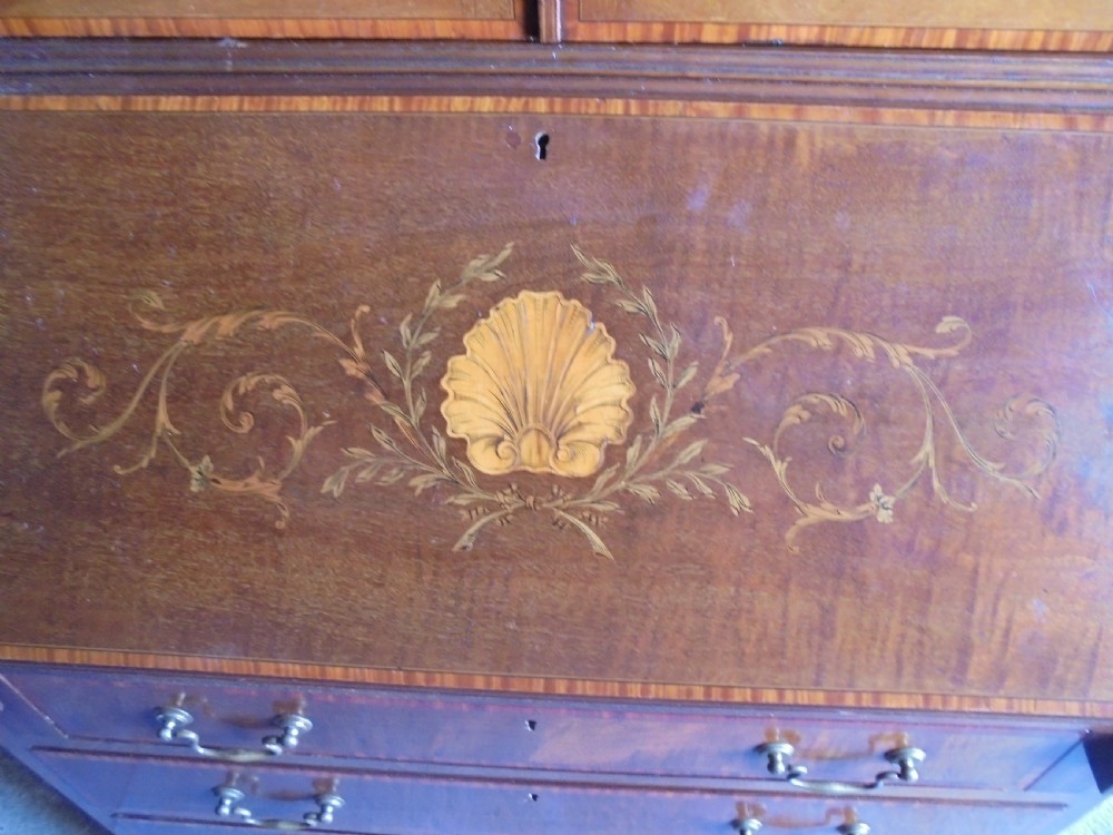 19th century inlaid bureau bookcase View II