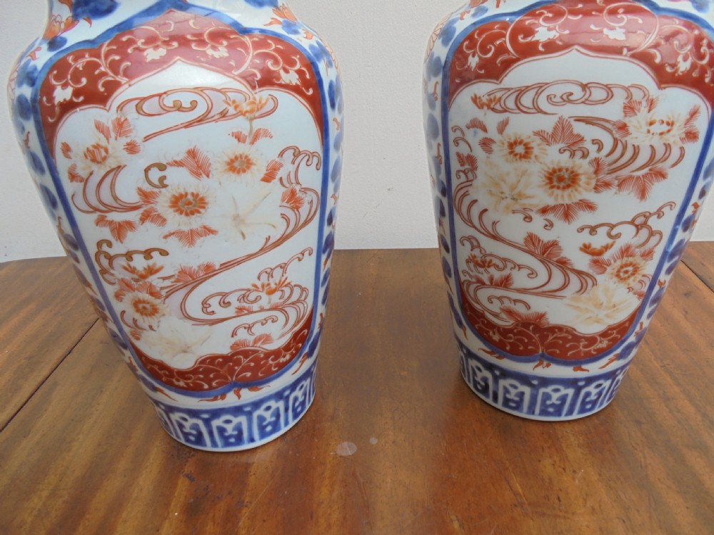 Pair 19th century Japanese Imari vases View II