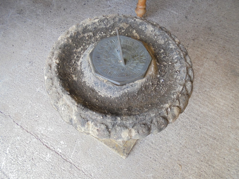 Well weathered  Somerset ham stone bird bath sundial View IV
