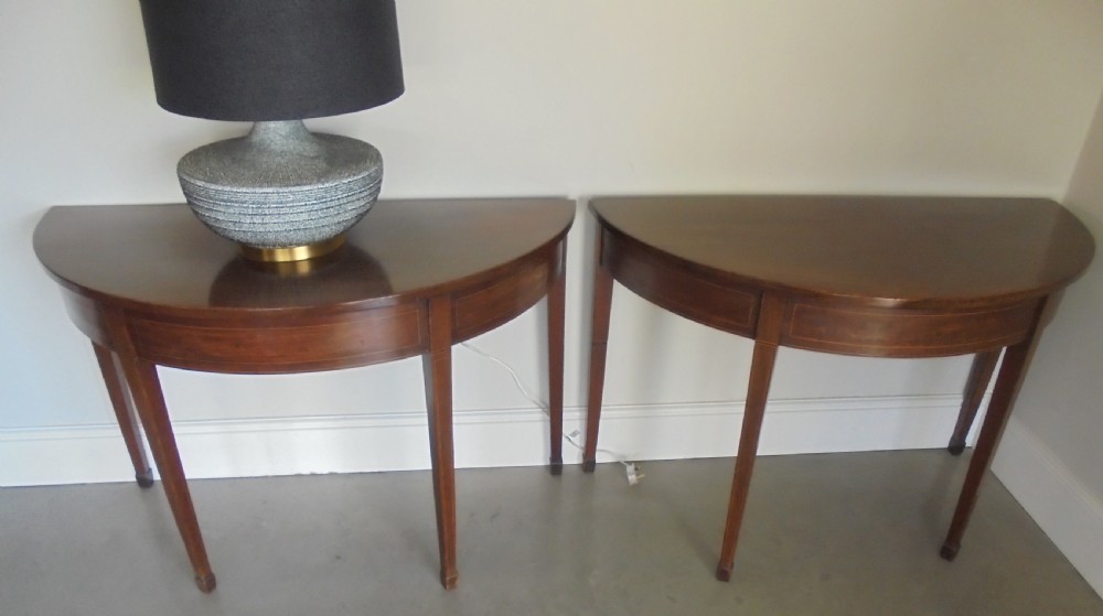 Pair 19th century demi lune console tables