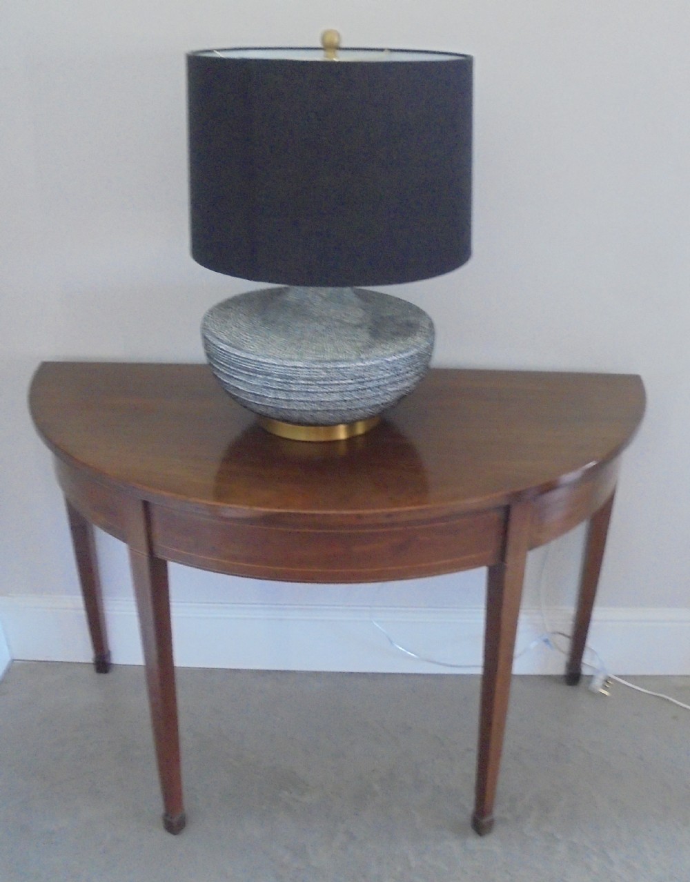 Pair 19th century demi lune console tables View II