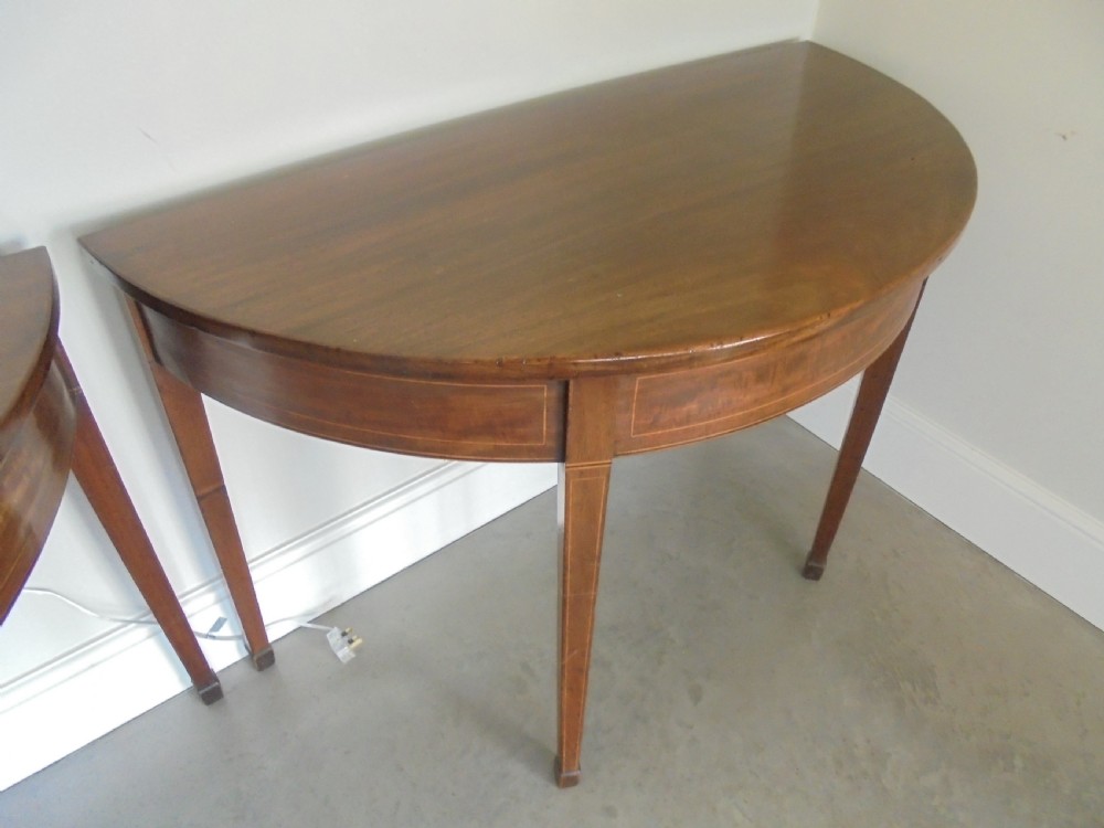 Pair 19th century demi lune console tables View IV