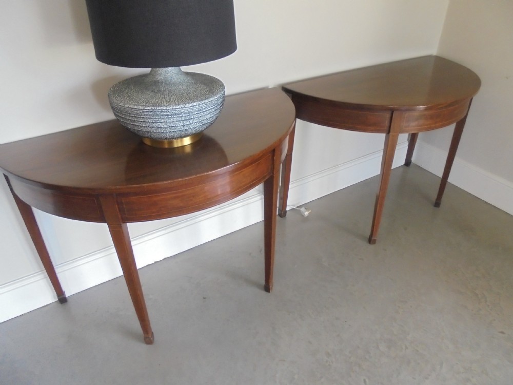 Pair 19th century demi lune console tables View V