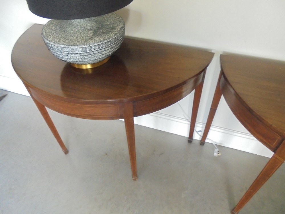 Pair 19th century demi lune console tables View VII