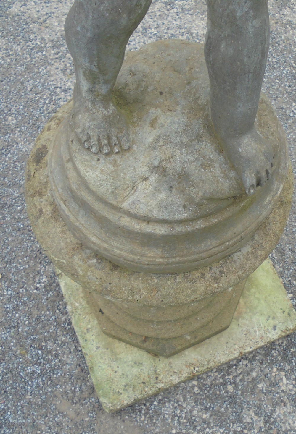 Delightful lead fountain of boy and goose on well weathered stand View VII