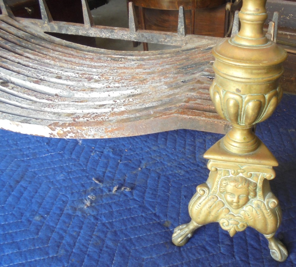 Victorian fire basket with brass andirons View II