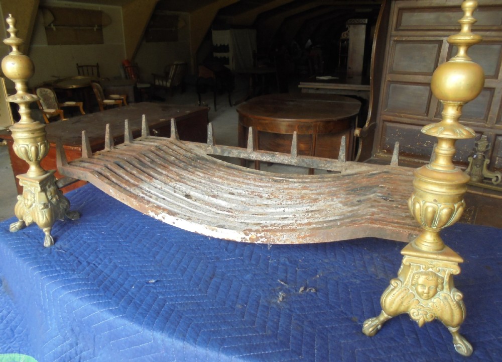 Victorian fire basket with brass andirons View V