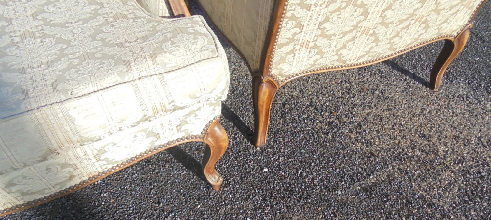 Pair French walnut wingback armchairs View VIII