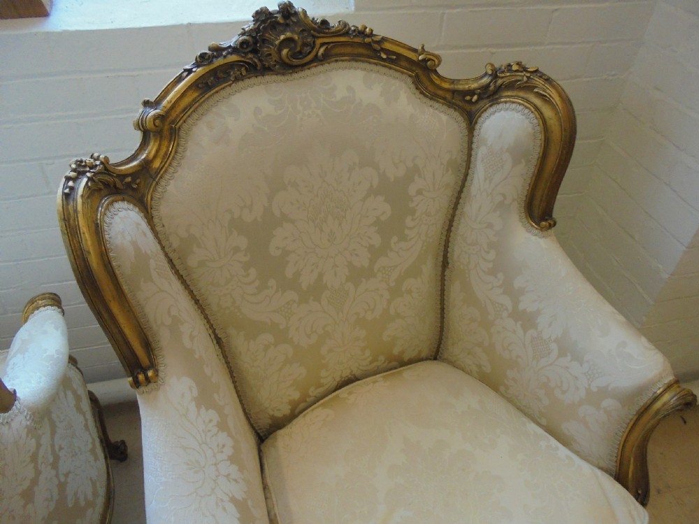 Pair French 19th century  gilded armchairs in Louis style View II