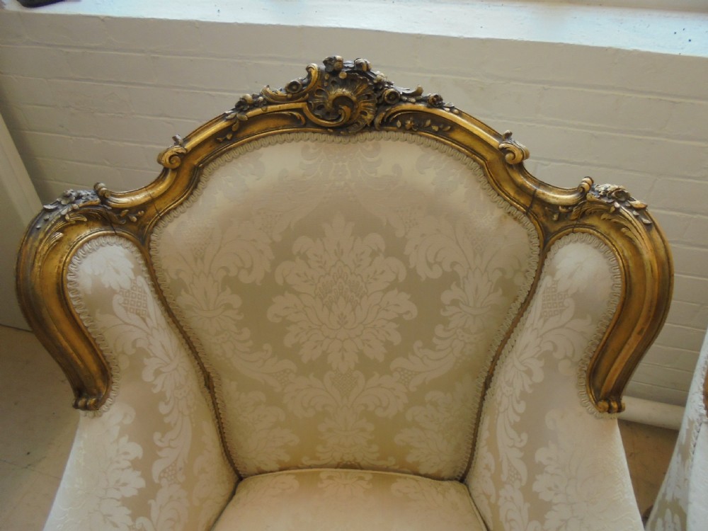 Pair French 19th century  gilded armchairs in Louis style View III