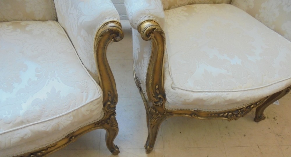 Pair French 19th century  gilded armchairs in Louis style View IV