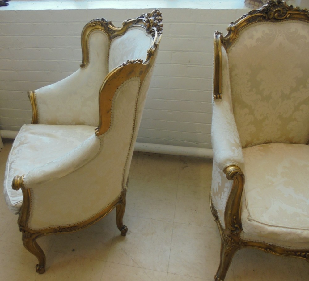 Pair French 19th century  gilded armchairs in Louis style View V