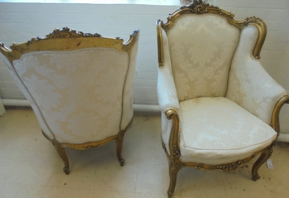 Pair French 19th century  gilded armchairs in Louis style View VI