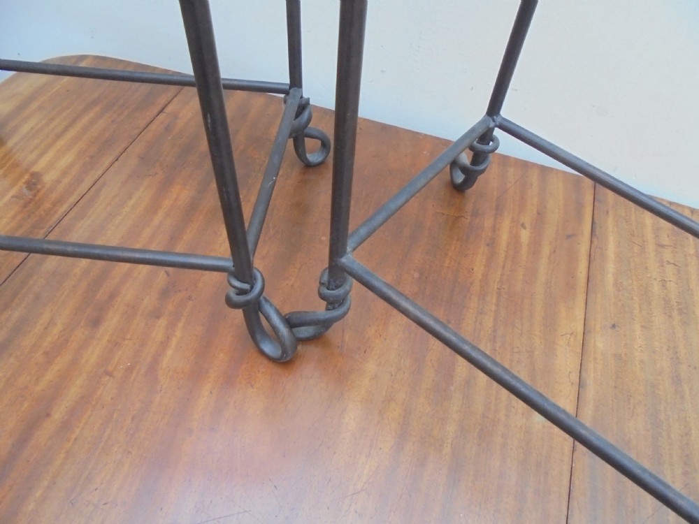 Pair  small glass top and iron  tables View V