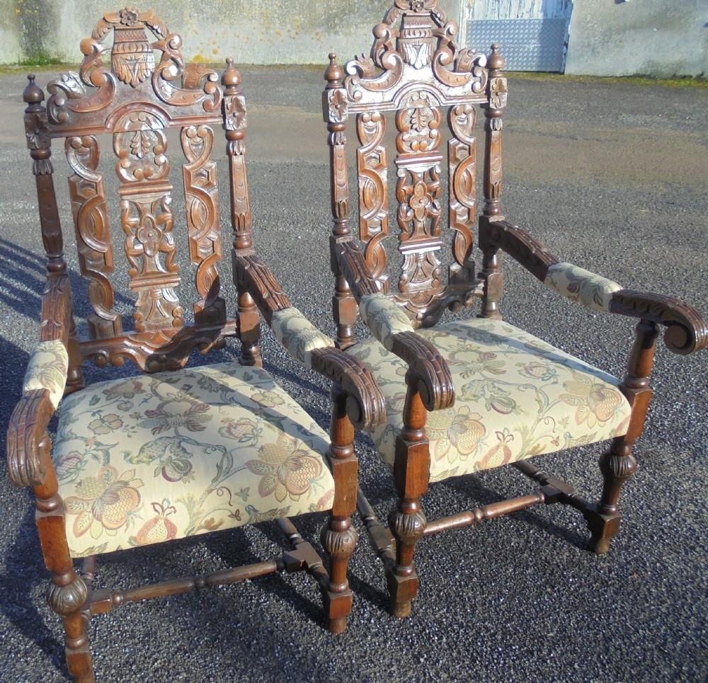 Pair oak heavily carved large armchairs View IV