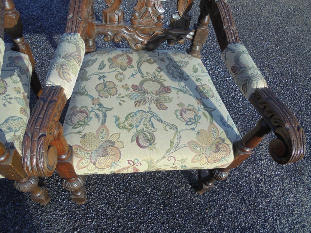 Pair oak heavily carved large armchairs View VI