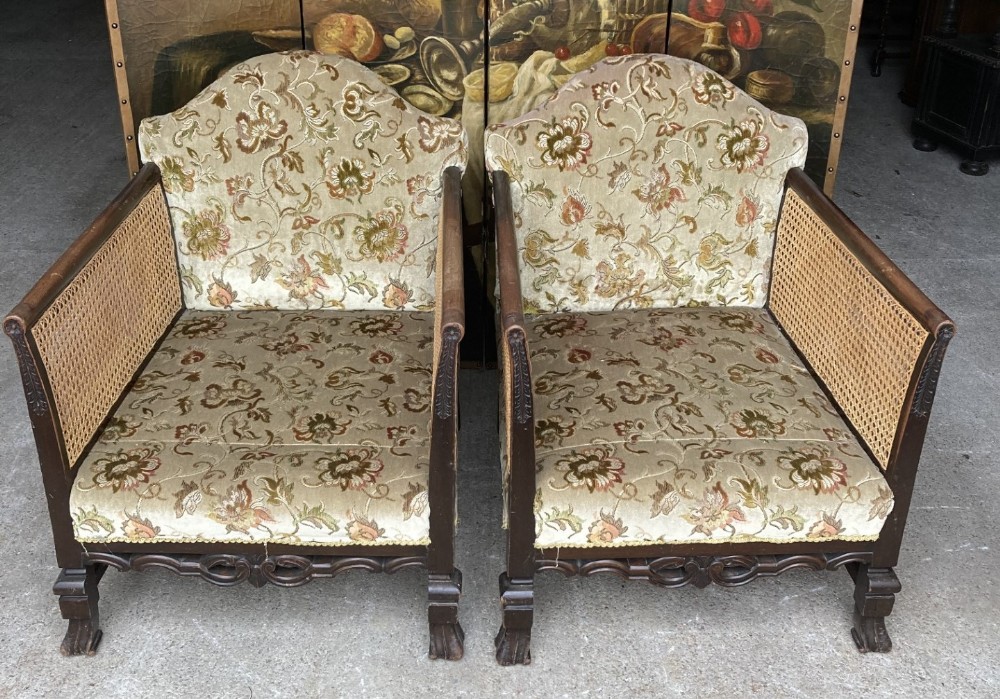 Pair of double Bergere armchairs 