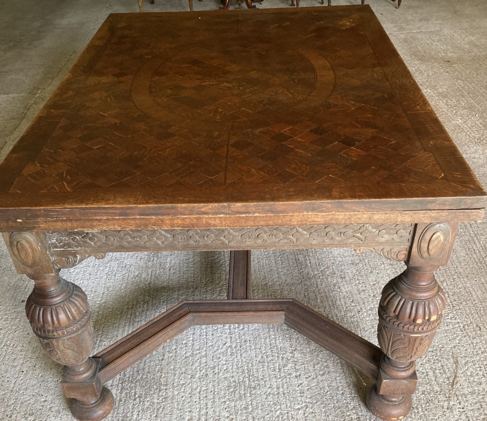 French parquetry top dining table seats ten