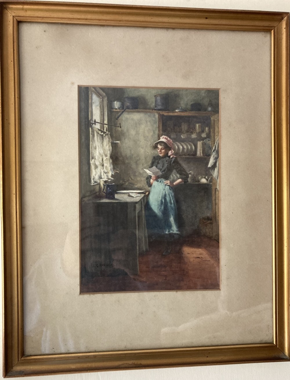 Framed watercolour by A G Stevens of the Staithes Art Club