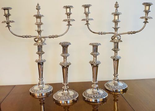 Candelabra and Matching  Candlesticks, Suite of Four. Circa 1860