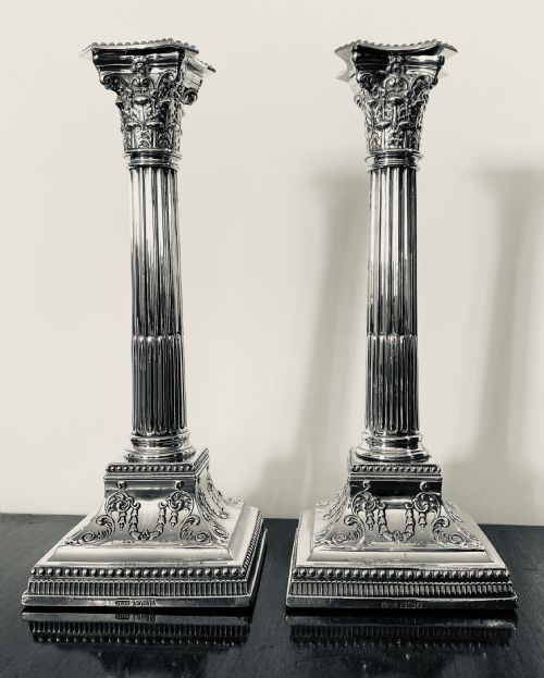 fig 1. Antique Sterling Silver Candlesticks.