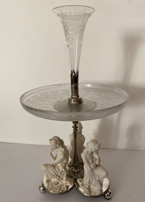 Antique Silver Plated, Glass and Parian Table Centrepiece