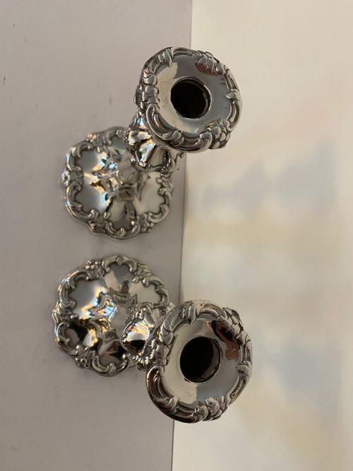 fig 1. Pair of Antique Rococo Style Silver Plated Candlesticks. Circa 1880