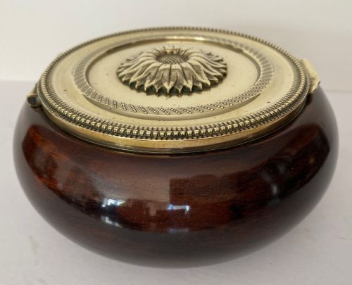 Antique Fruitwood and Brass Tobacco Jar.